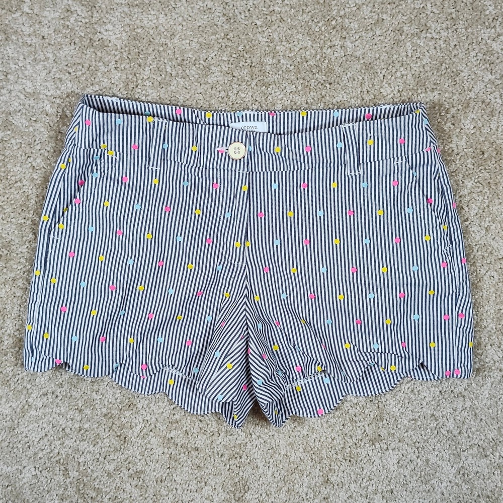 Crown & Ivy Shorts Shelby Scalloped Striped Polka Dot Preppy Navy White Size 4
